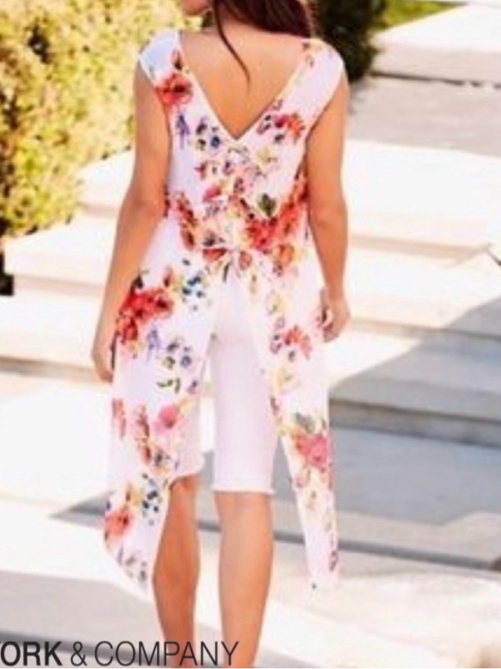 NY & Co Sweet Pea Floral Sleeveless Duster with Bows - White Floral